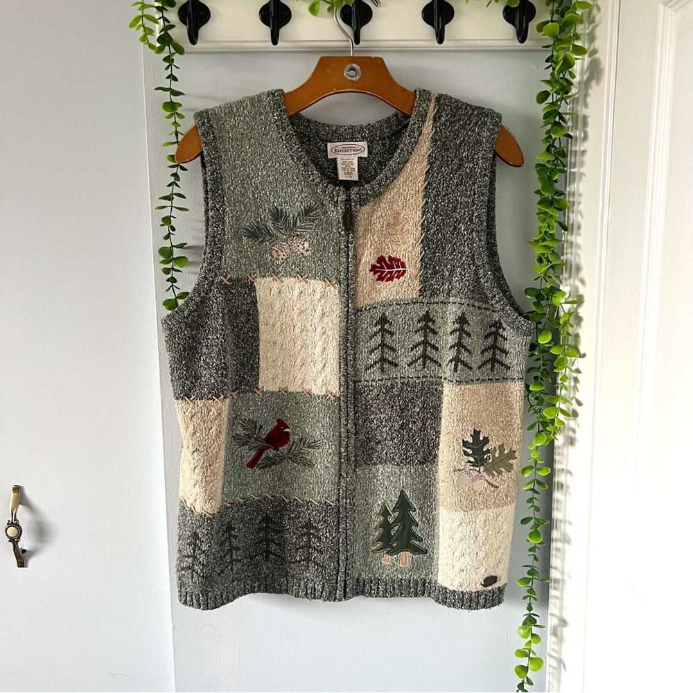 Northern Reflections Green and Cream Patchwork Zip Sweater Vest - Picture 1 of 7